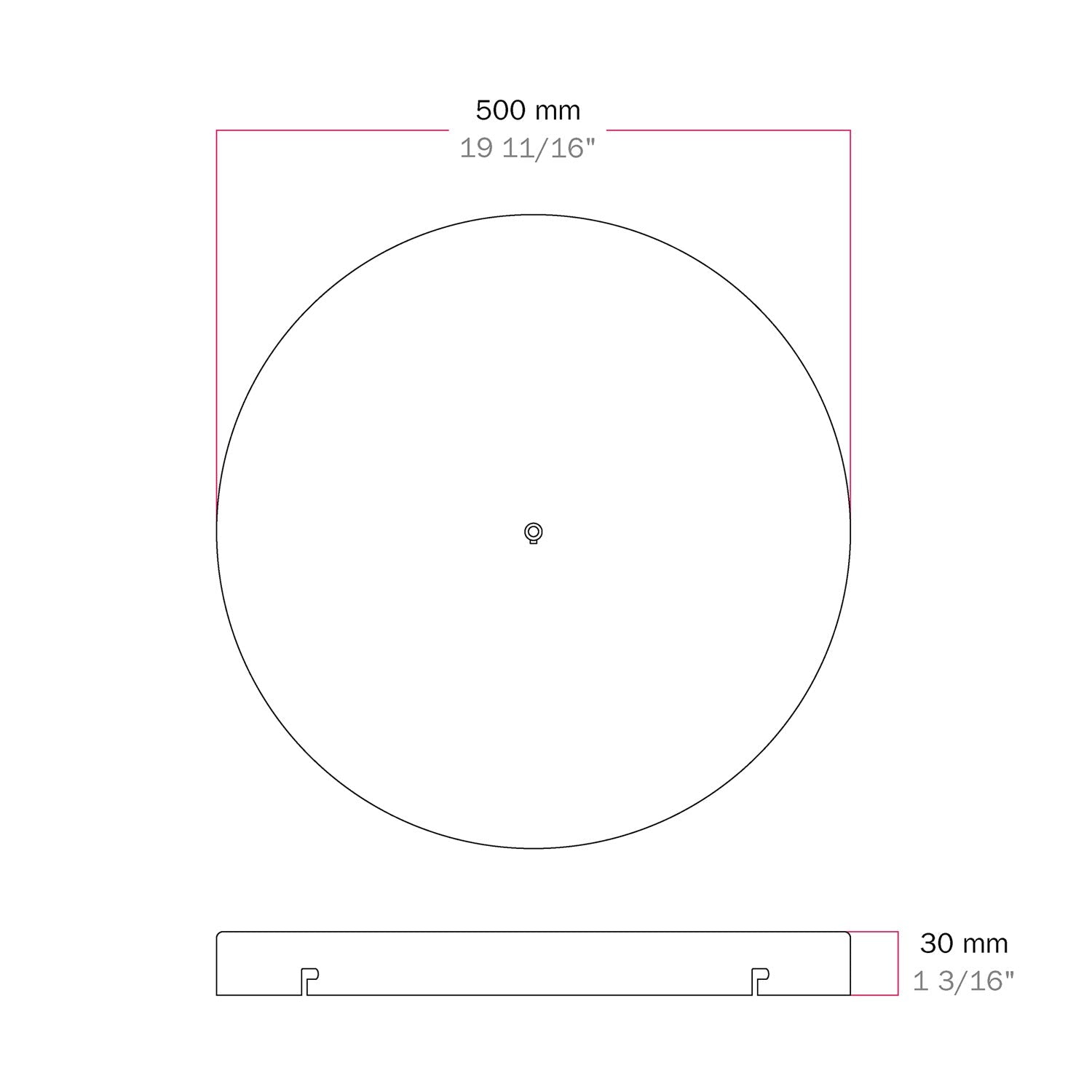 Rosone rotondo in alluminio Ø 50 cm con staffa e cavo di messa a terra, con 1 foro frontale - Bianco Opaco 0