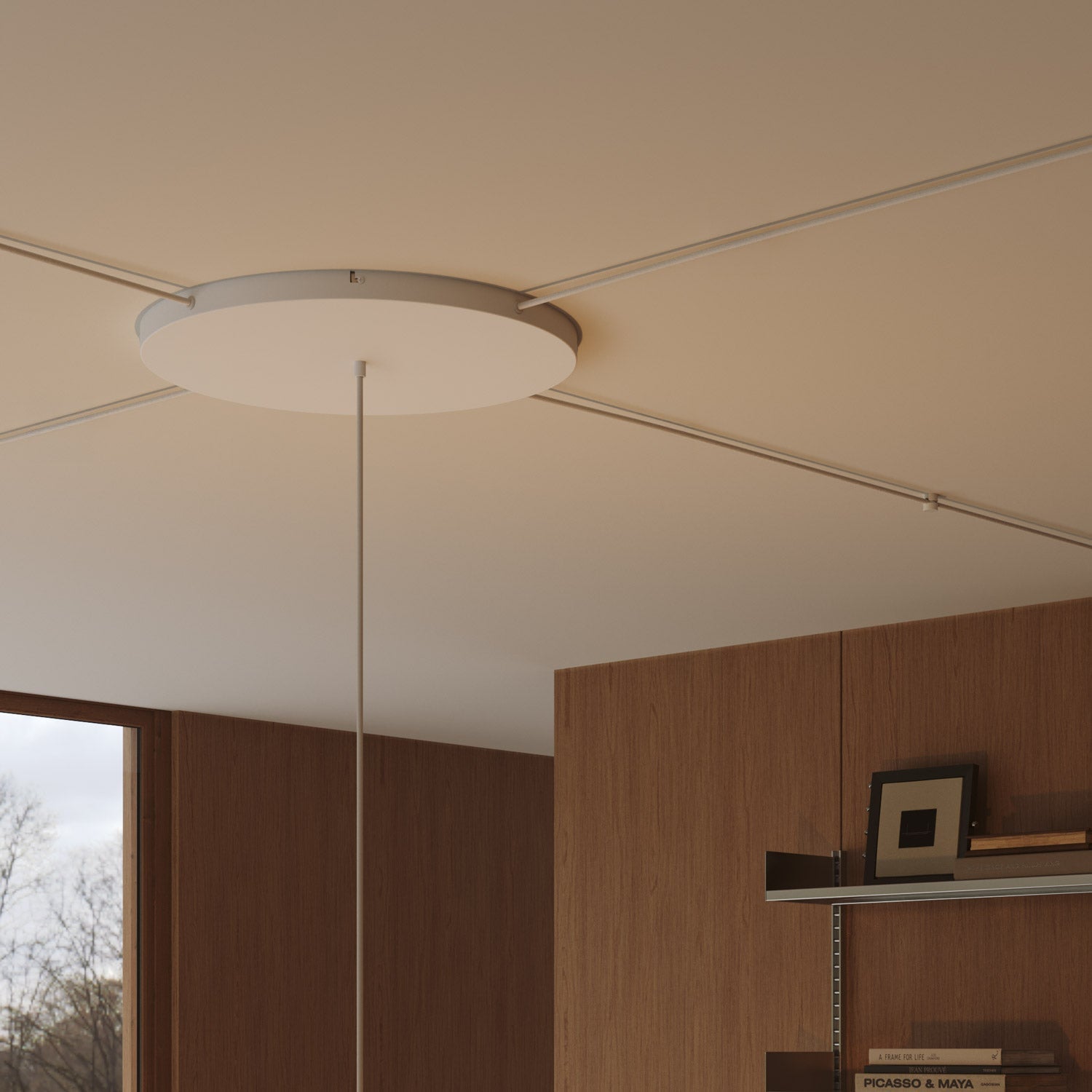 Rosone rotondo in alluminio Ø 50 cm con staffa e cavo di messa a terra, con 1 foro frontale - Bianco Opaco 4