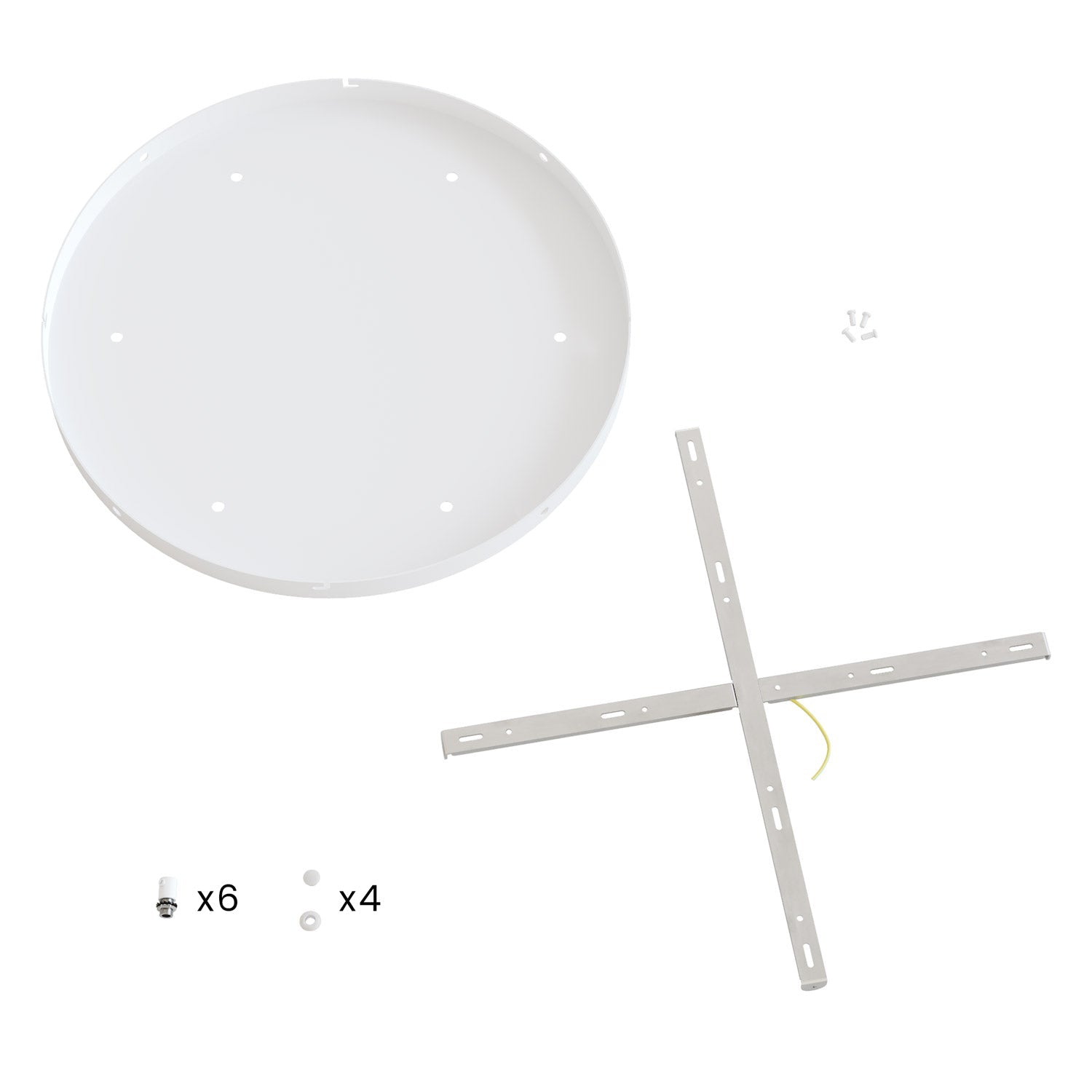 Rosone rotondo in alluminio Ø 50 cm con staffa e cavo di messa a terra, con 6 fori frontali - Bianco Opaco 4