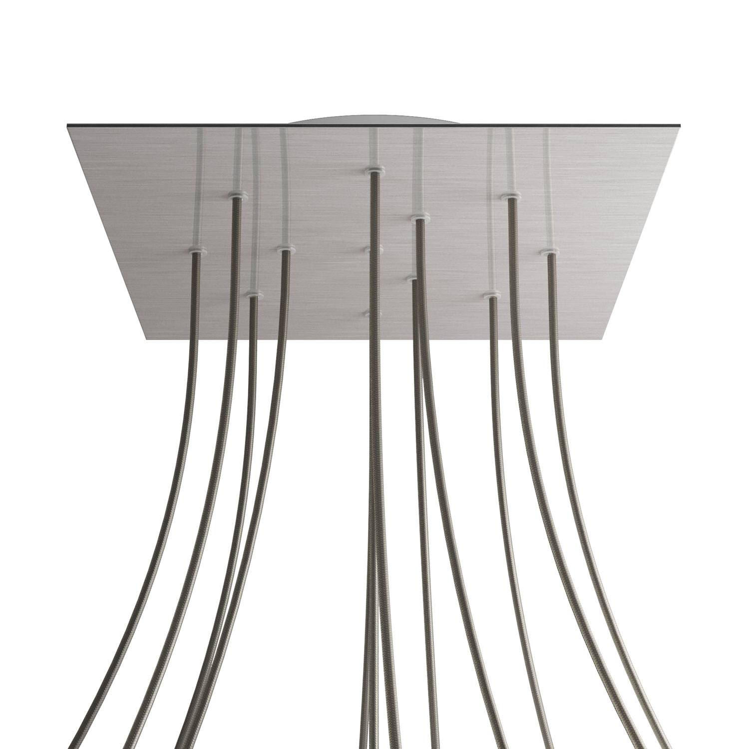 Rosone XXL Rose - One quadrato, 400 mm con 12 fori e 4 fori laterali - Dibond Acciaio satinato - Creative Cables