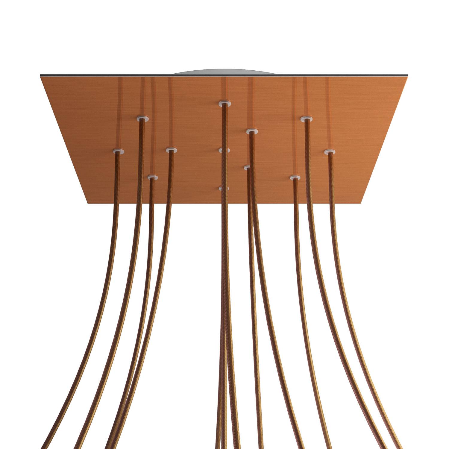 Rosone XXL Rose - One quadrato, 400 mm con 12 fori e 4 fori laterali - Dibond Rame satinato - Creative Cables