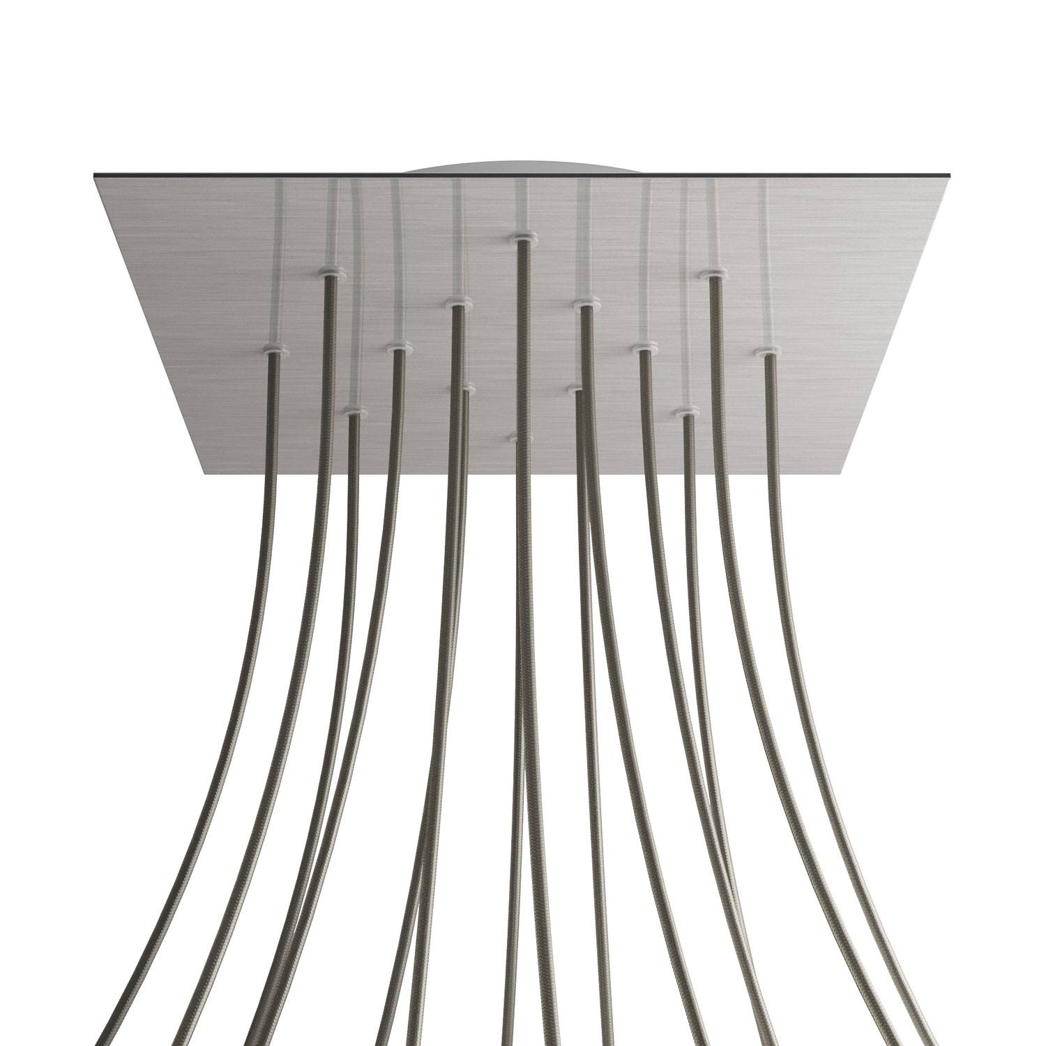 Rosone XXL Rose-One quadrato, 400 mm con 14 fori e 4 fori laterali - Dibond Acciaio satinato Bianco