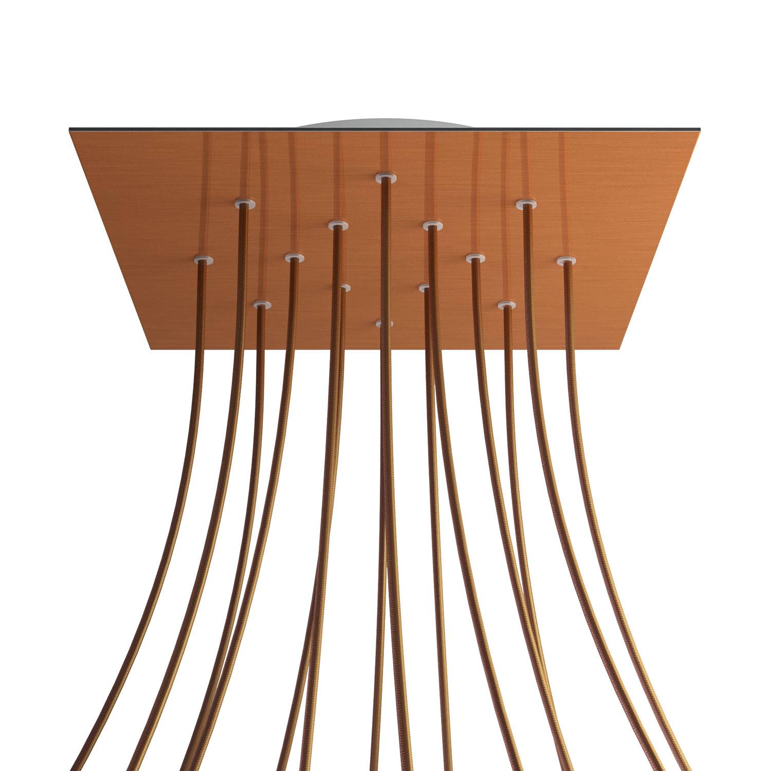 Rosone XXL Rose - One quadrato, 400 mm con 14 fori e 4 fori laterali - Dibond Rame satinato - Creative Cables