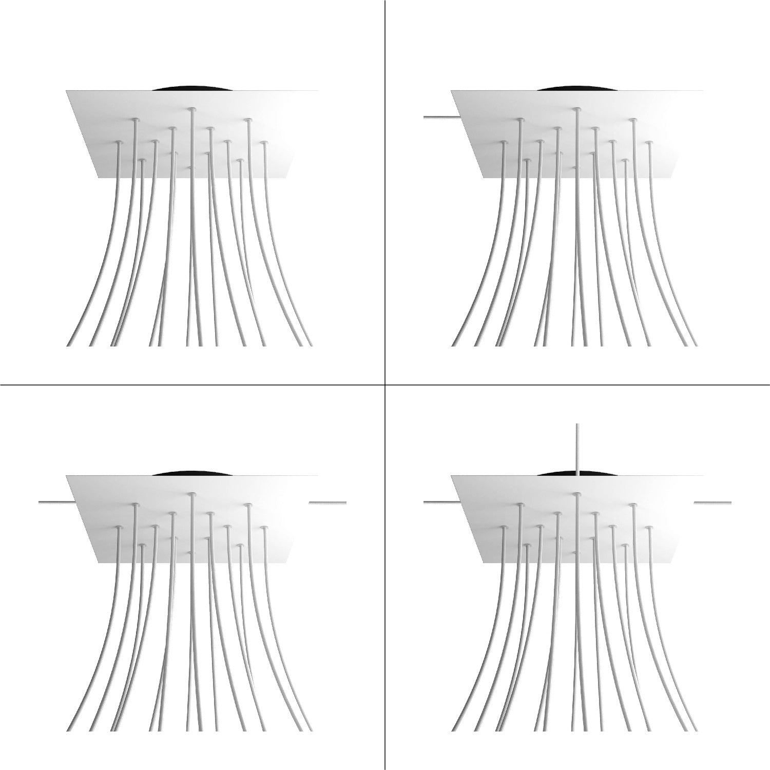 Rosone XXL Rose-One quadrato, 400 mm con 14 fori e 4 fori laterali - Nero opaco Nero