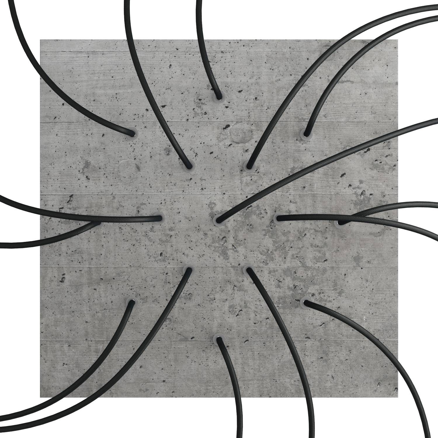 Rosone XXL Rose - One quadrato, 400 mm con 15 fori e 4 fori laterali - Cemento - Creative Cables