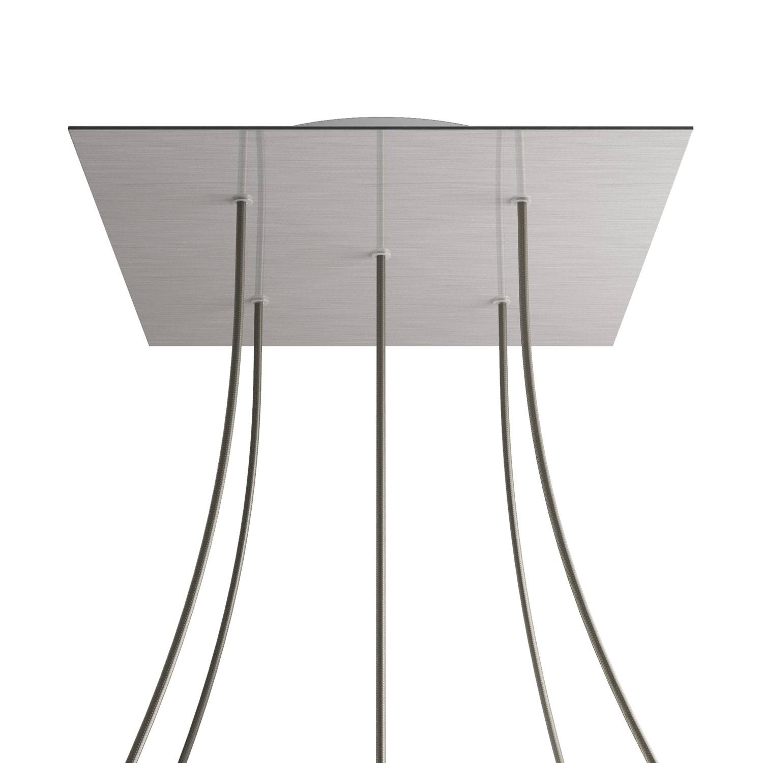 Rosone XXL Rose - One quadrato, 400 mm con 5 fori e 4 fori laterali - Dibond Acciaio satinato - Creative Cables