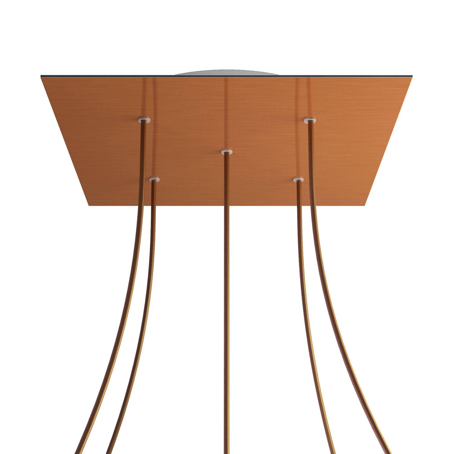 Rosone XXL Rose - One quadrato, 400 mm con 5 fori e 4 fori laterali - Dibond Rame satinato - Creative Cables