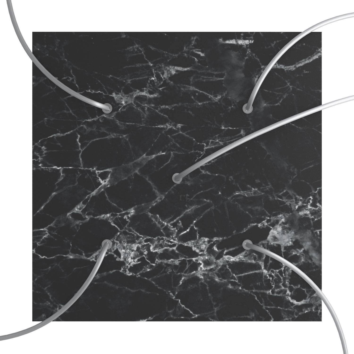 Rosone XXL Rose - One quadrato, 400 mm con 5 fori e 4 fori laterali - Marmo Marquina - Creative Cables