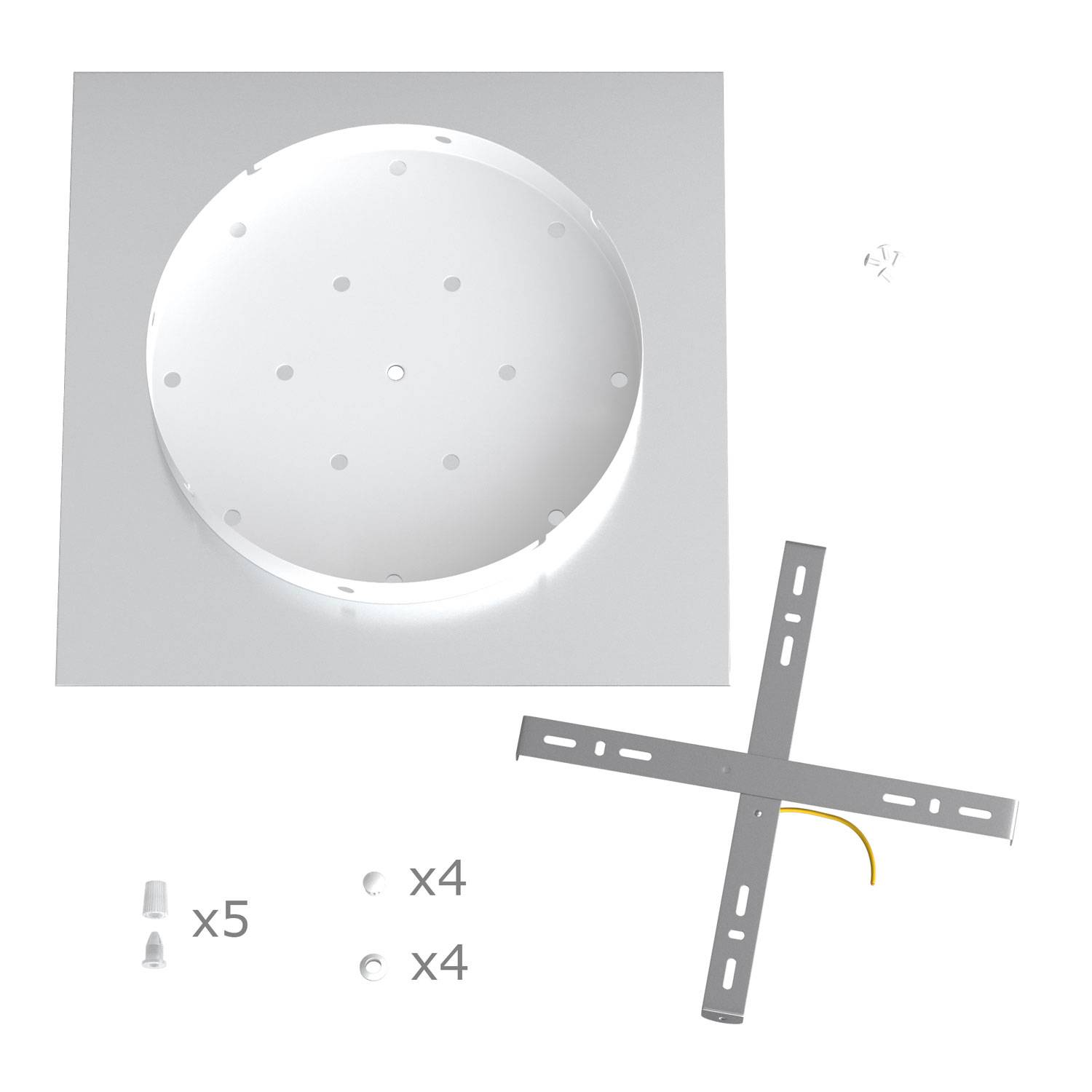 Rosone XXL Rose-One quadrato, 400 mm con 5 fori in linea e 4 fori laterali - Dibond Rame satinato Bianco