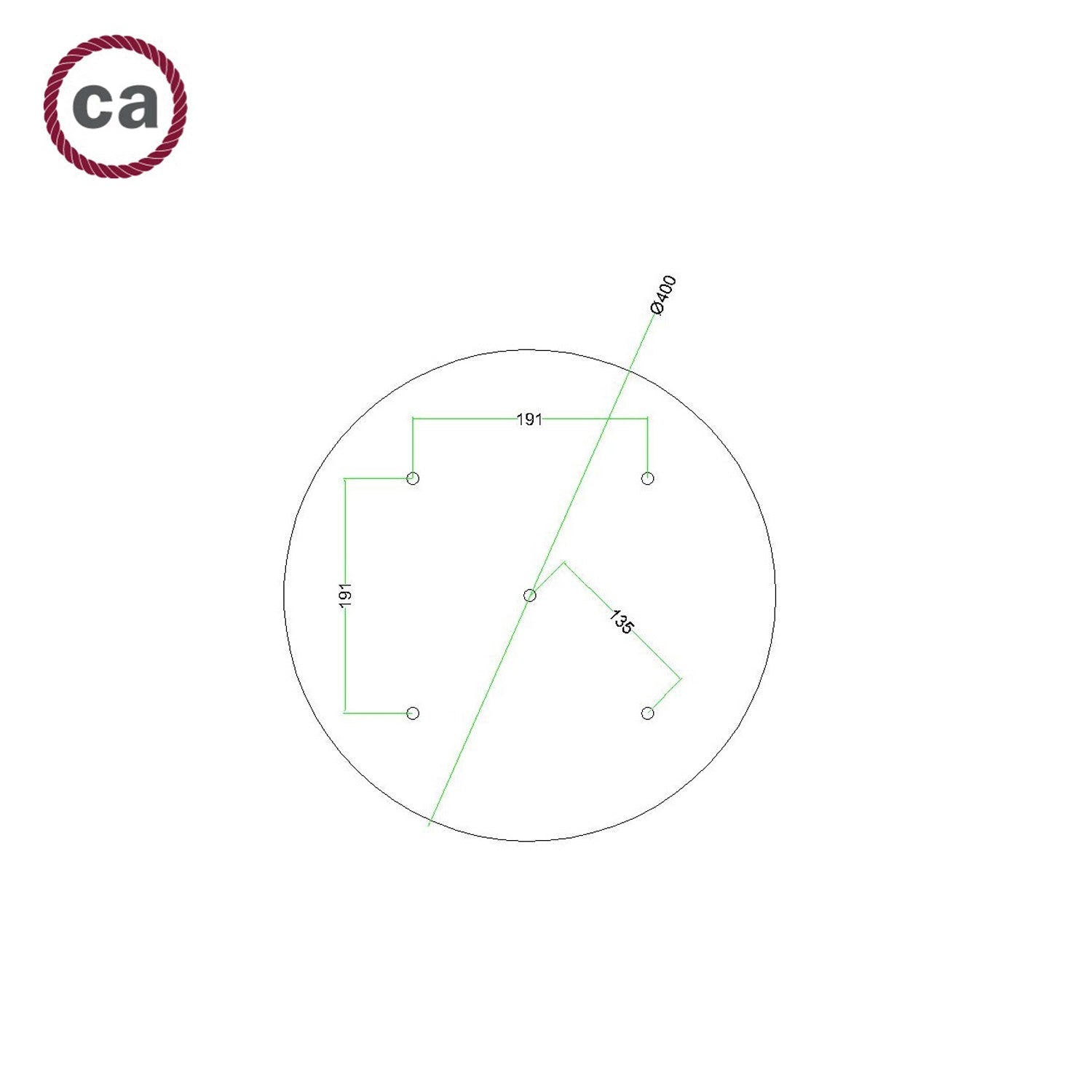 Rosone XXL Rose-One rotondo, diametro 400 mm con 5 fori e 4 fori laterali - Blu carta da zucchero Bianco