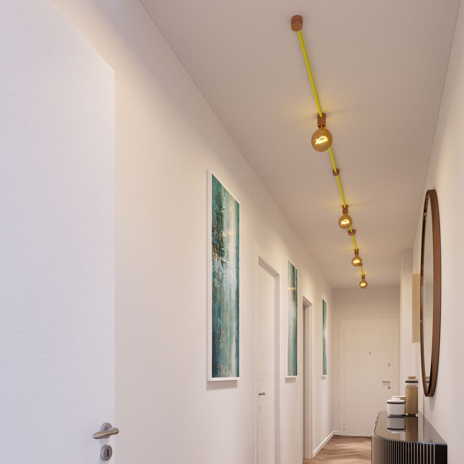 Sistema Filé Symmetric Kit - con cavo CF10 di 5 m per catenaria e 9 componenti in legno per interni