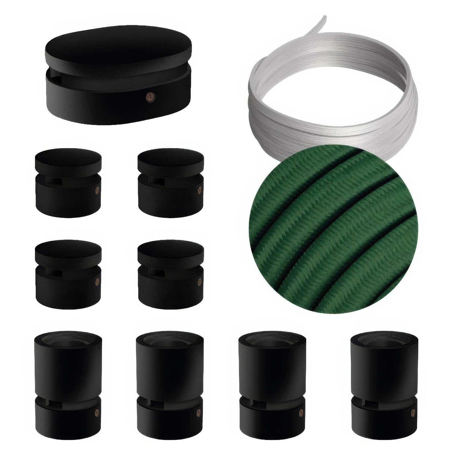 Sistema Filé Symmetric Kit - con cavo CM21 di 5 m per catenaria e 9 componenti in legno verniciato nero per interni