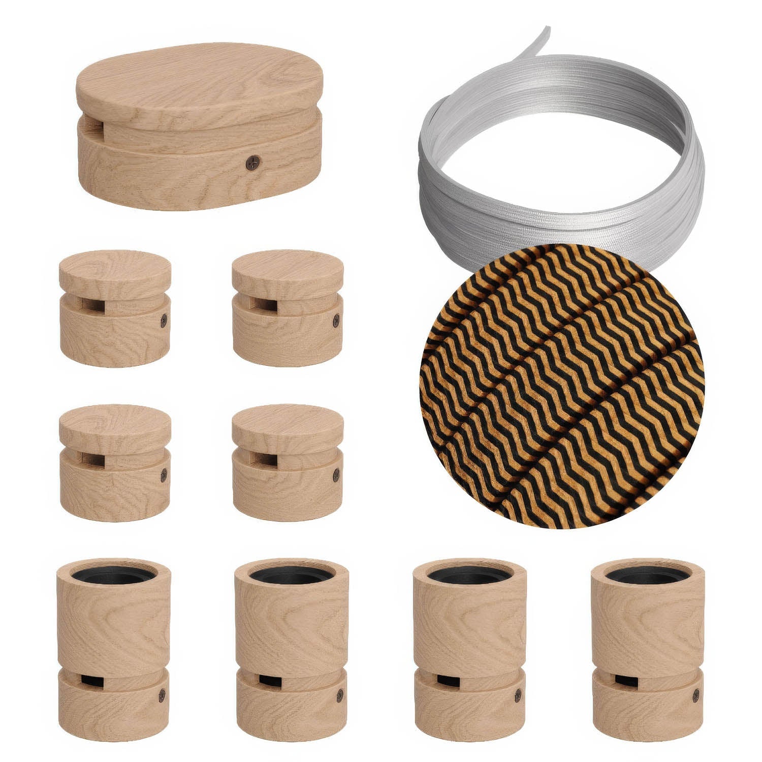 Sistema Filé Symmetric Kit - con cavo CZ22 di 5 m per catenaria e 9 componenti in legno per interni