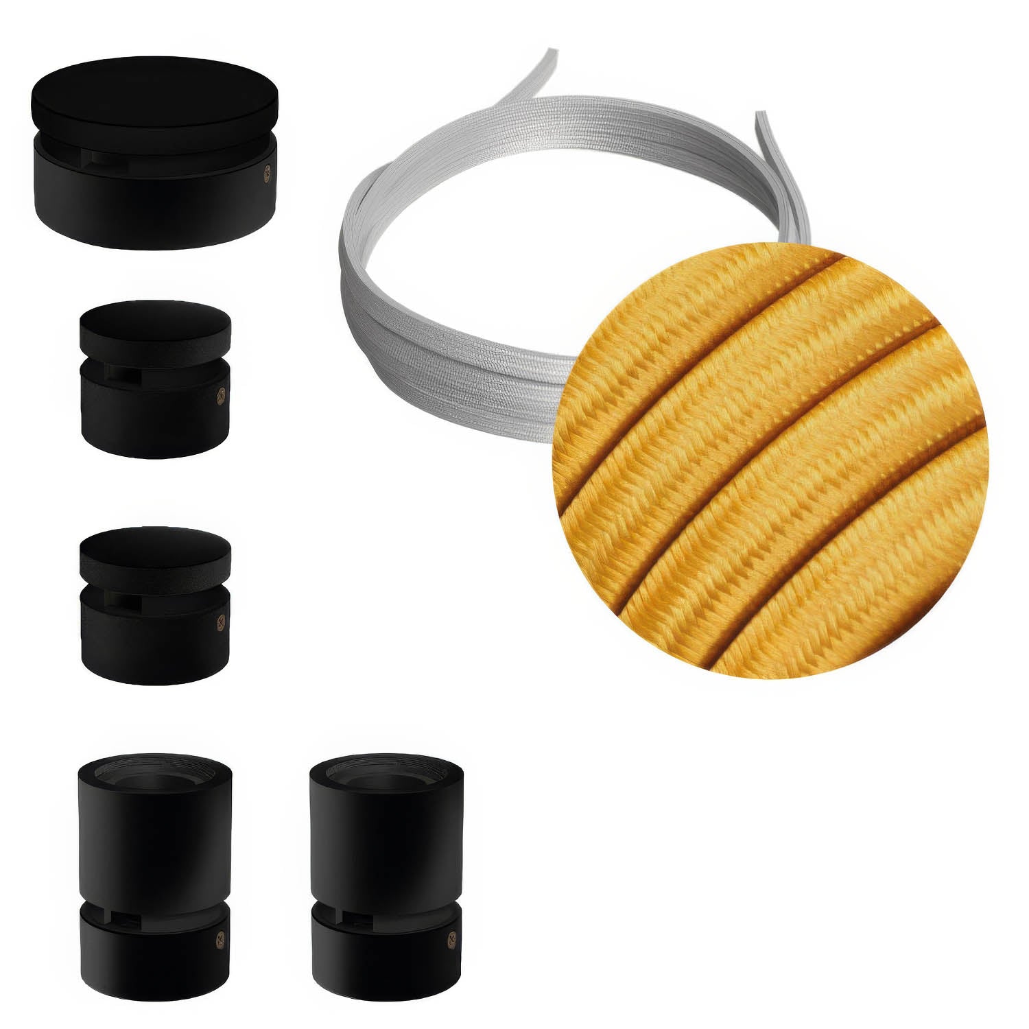 Sistema Filé Wiggle Kit - con cavo CM05 di 3 m per catenaria e 5 componenti in legno verniciato nero per interni