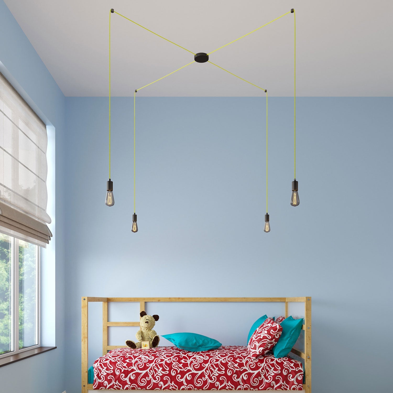 Spider - Lampada a sospensione multipla a 4 cadute con finiture in metallo - Nero