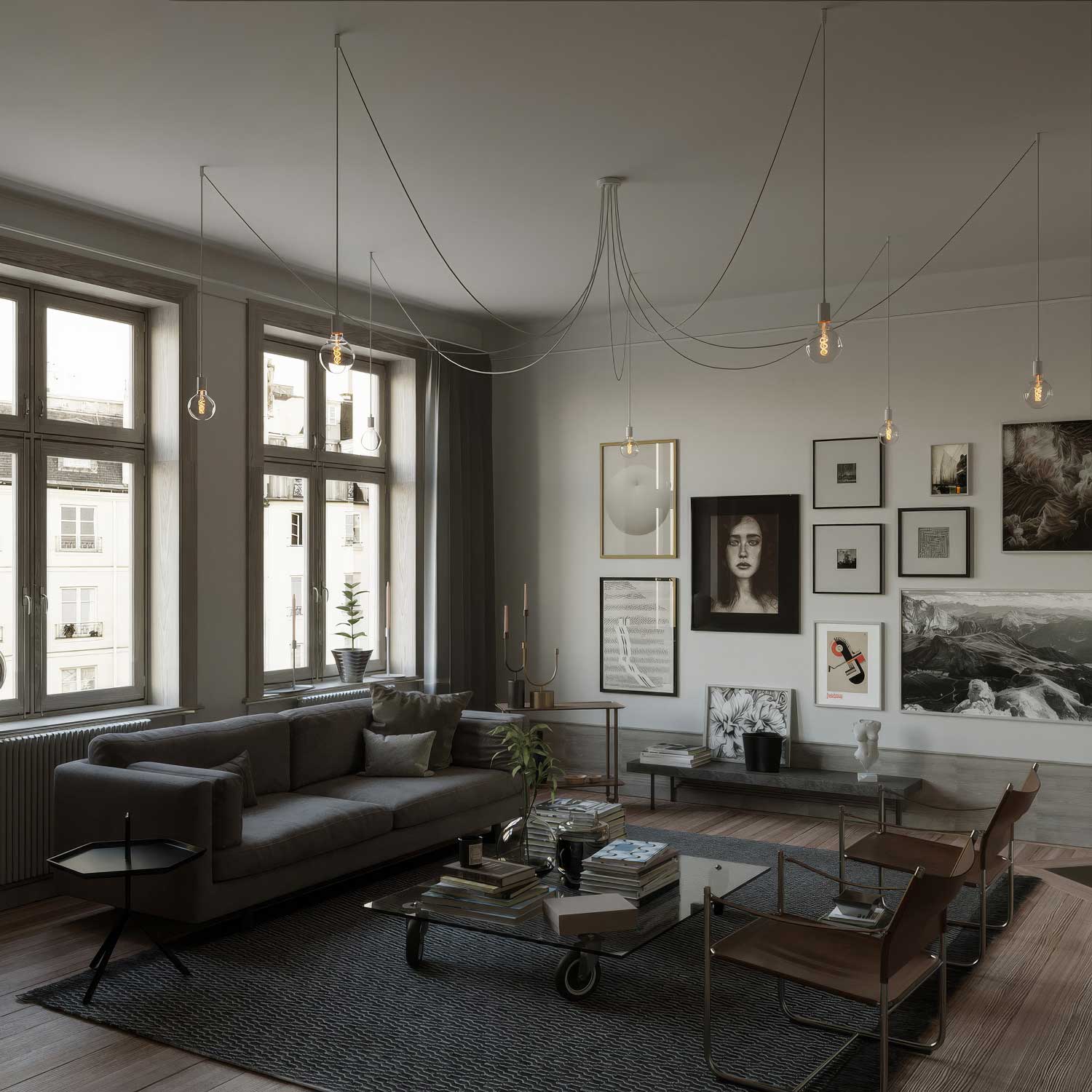 Spider - Lampada a sospensione multipla a 7 cadute con finiture in metallo - Bianco